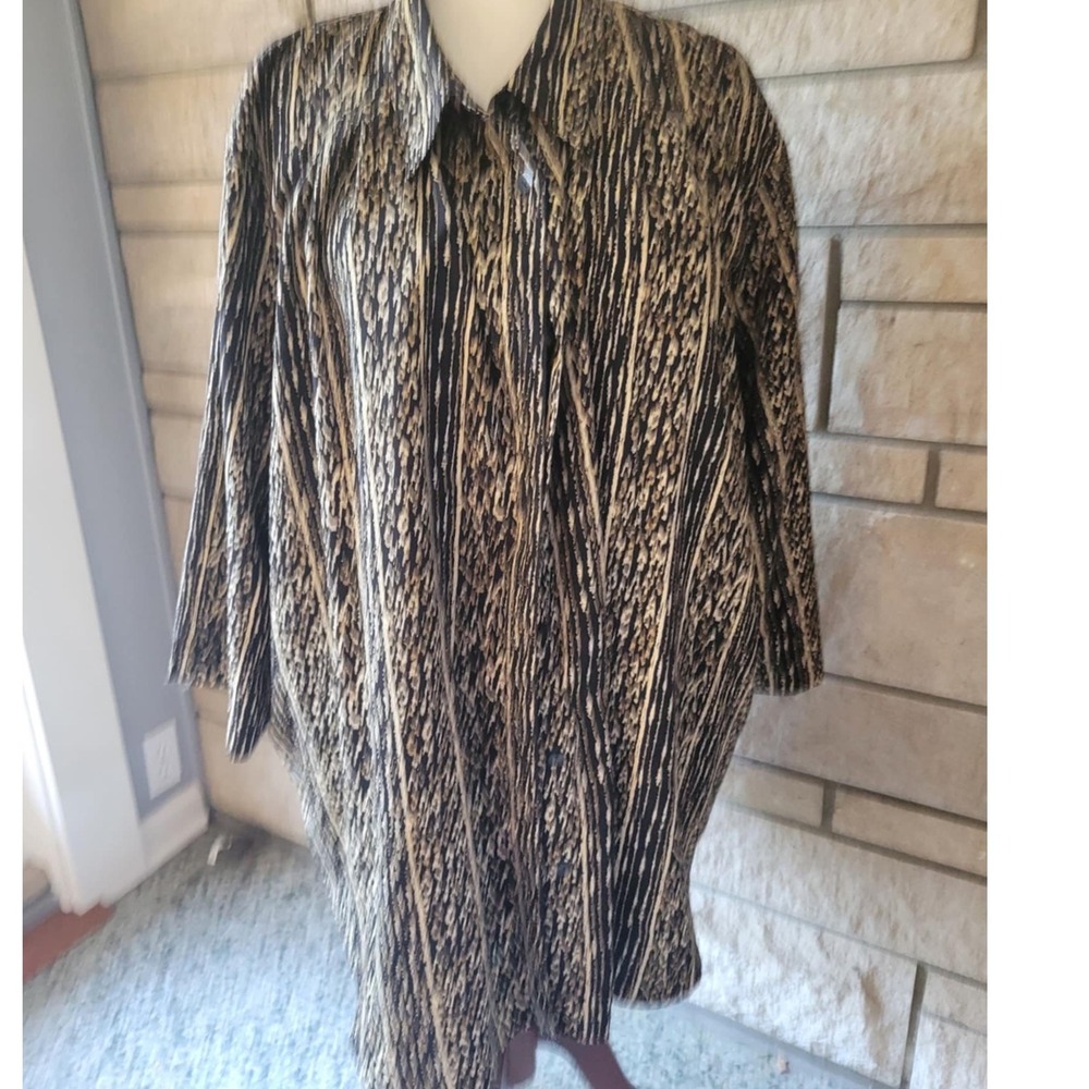 Maggie Barnes 32W Plus Size Shirt Dress Black Beige Print Long Sleeve Career
